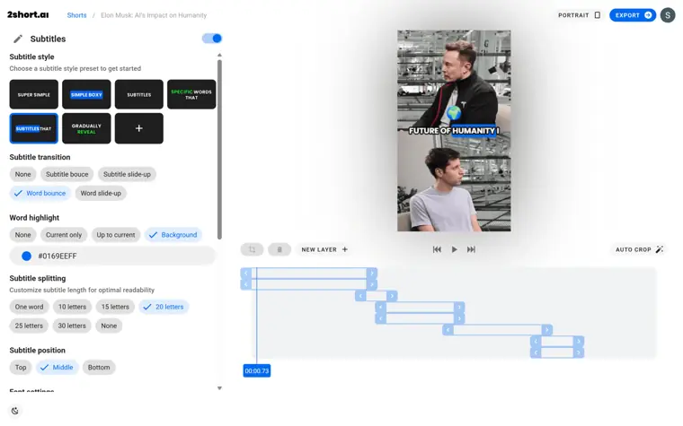 2short.ai: One click animated subtitles
