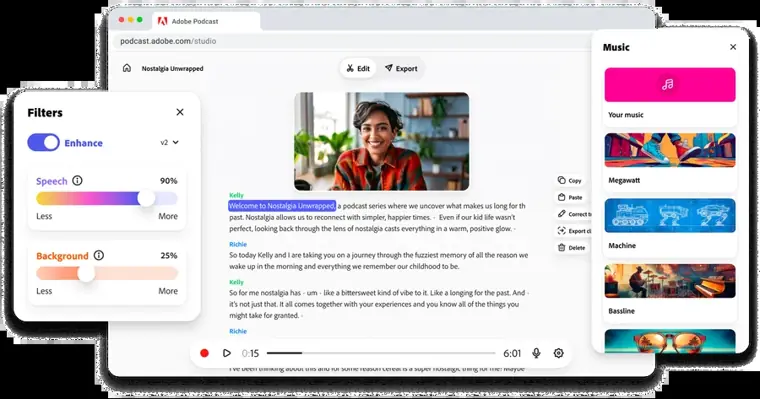 Adobe Podcast: Text document editing