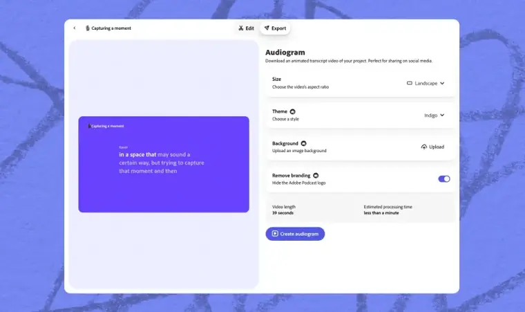 Adobe Podcast: Audiograms