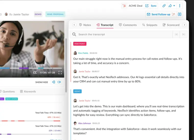Avoma: Live transcription