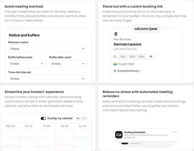 Cal.com: Notice and buffers