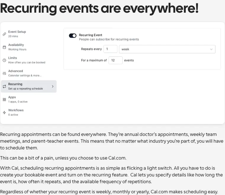 Cal.com: Recurring events