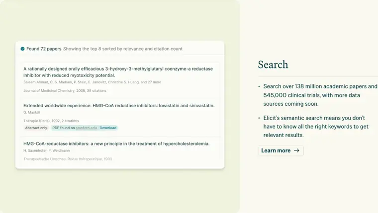 Elicit: Semantic paper search