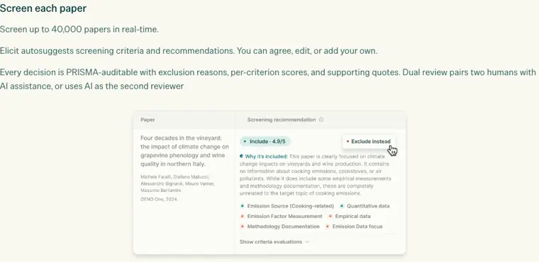 Elicit: Systematic review screening