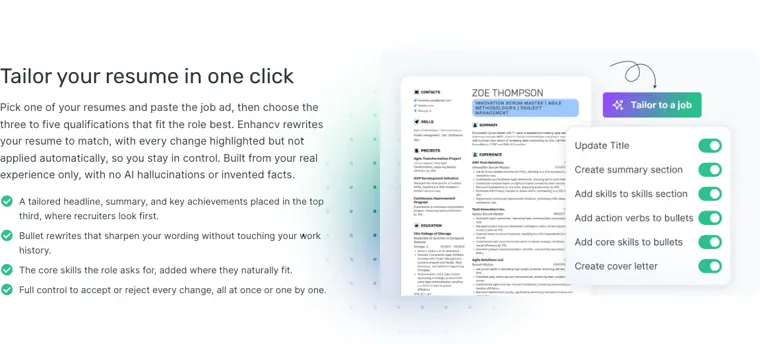 Enhancv: One click job tailoring