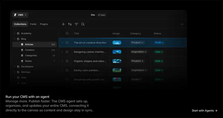 Framer: Content management system agent