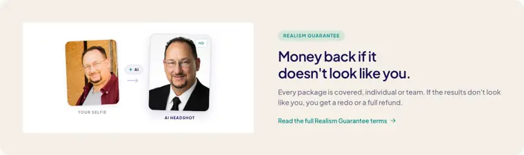 HeadshotPro: Money back realism guarantee