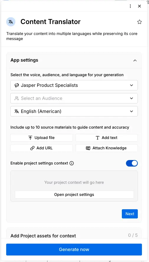 Jasper: Language translation support