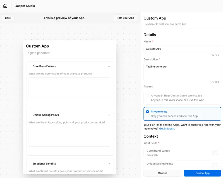 Jasper: Jasper Studio agent builder