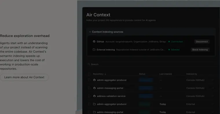 JetBrains AI: Air Context semantic indexing