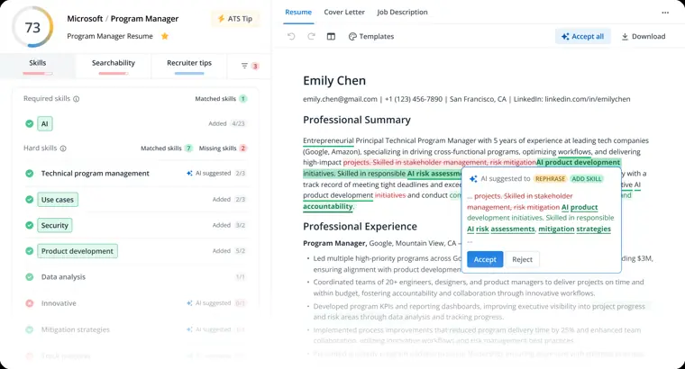 Jobscan: Skills and keyword analysis