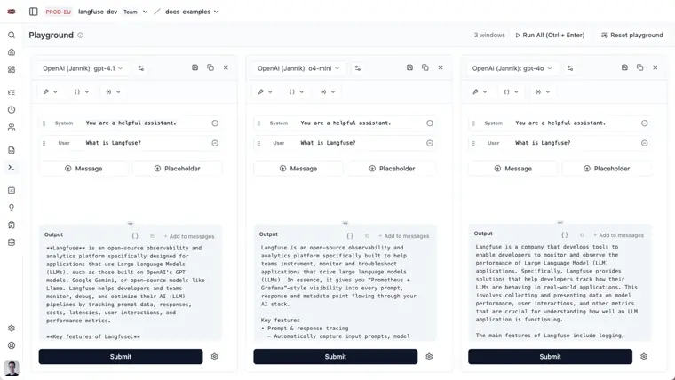 Langfuse: Prompt playground