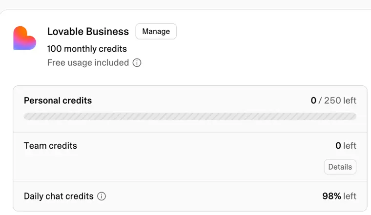 Lovable: Credit based workspaces