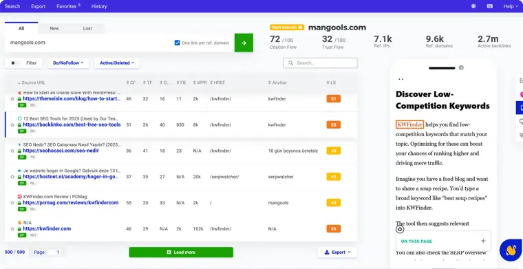 Mangools: LinkMiner