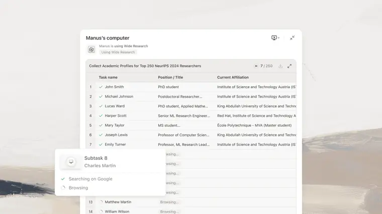 Manus: Wide research