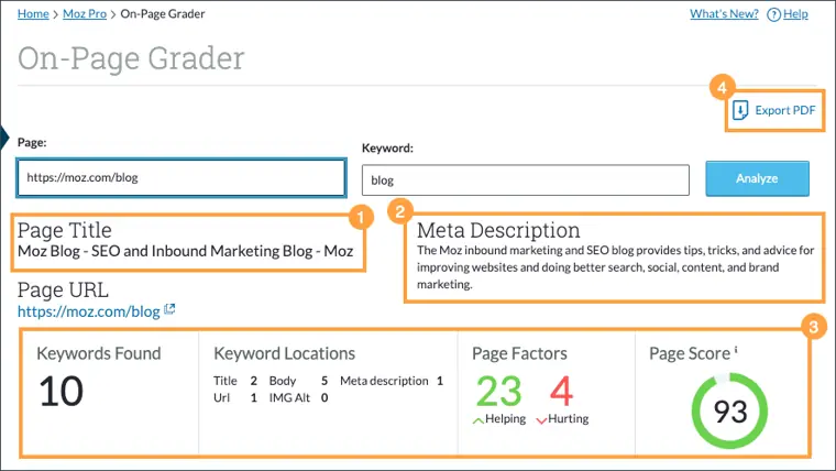 Moz Pro: On page Grader