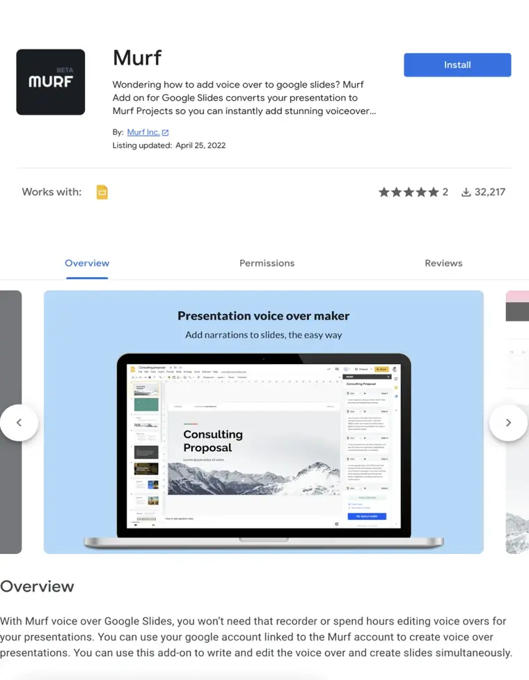 Murf AI: Google Slides voice add on