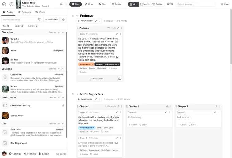 Novelcrafter: Planning modes