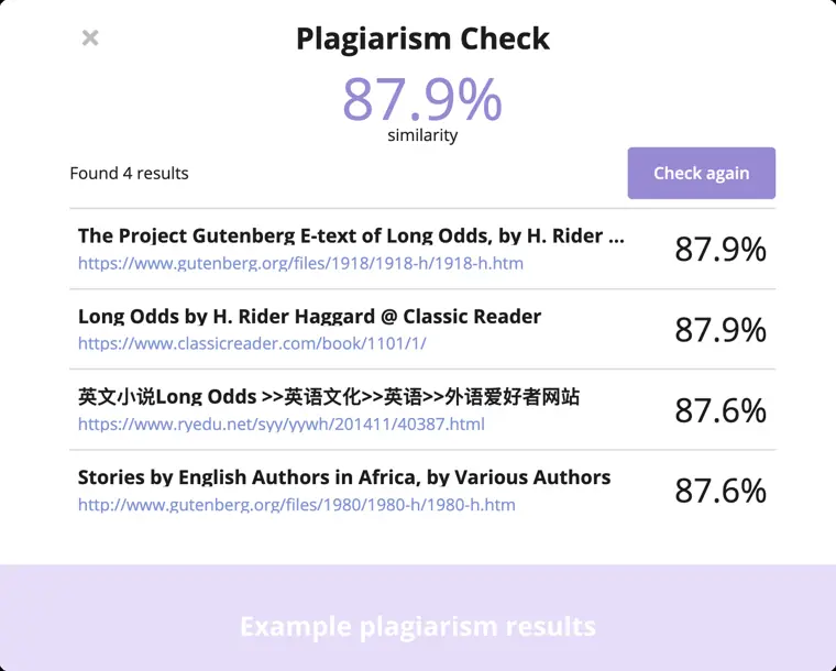 Outwrite: Plagiarism checks