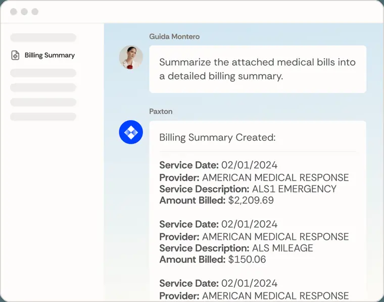 Paxton AI: Medical billing summaries