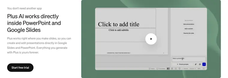 Plus AI: Native presentation add ins