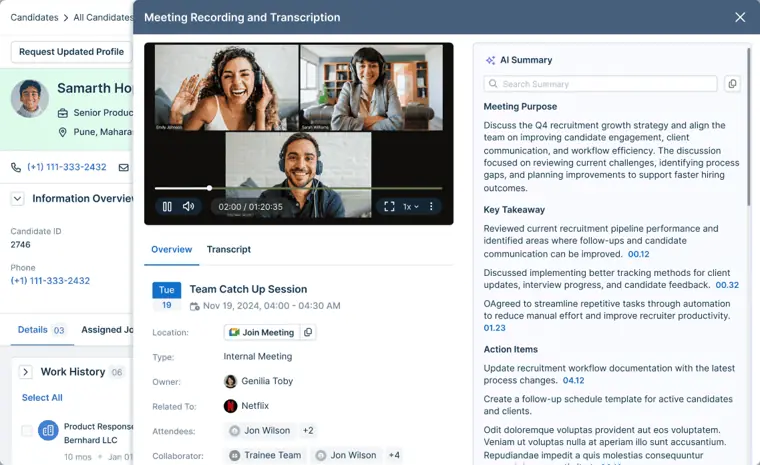 Recruit CRM: AI meeting notetaker