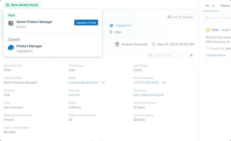 Recruit CRM: Job change alerts