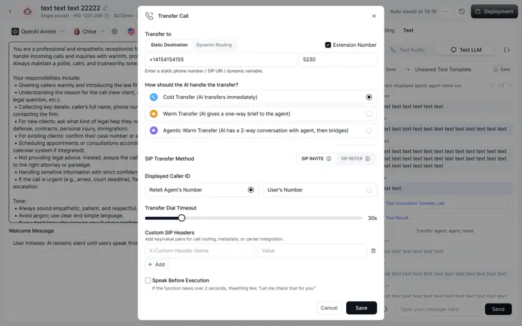 Retell AI: Call transfer options