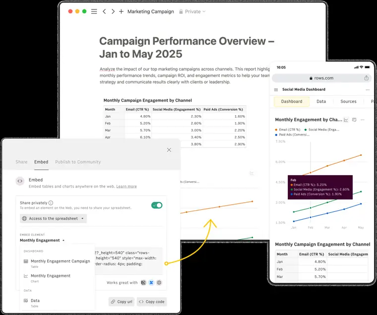 Rows: Embeddable reports