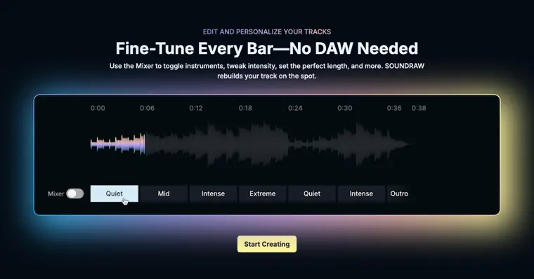 Soundraw: Track mixer customization