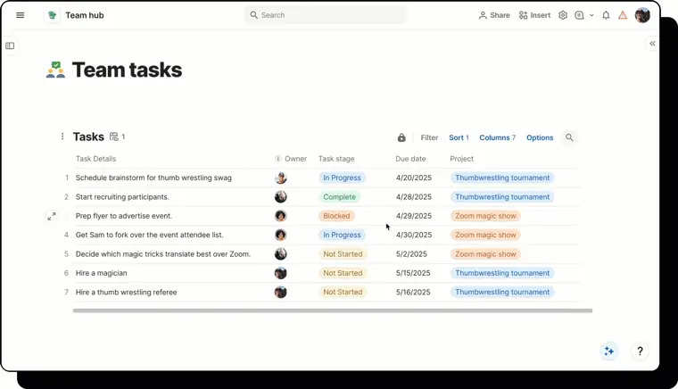 Superhuman Docs: Connected tables and views