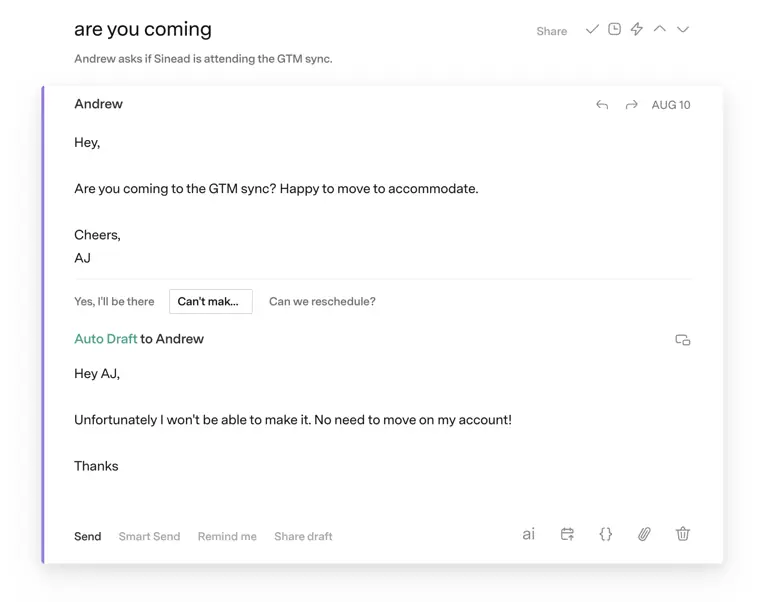 Superhuman Mail: Auto Drafts