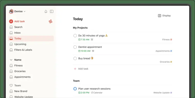 Todoist: Shared team workspaces