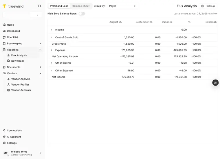Truewind: Flux analysis