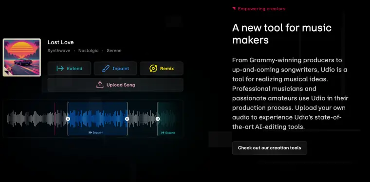 Udio: Audio upload and editing