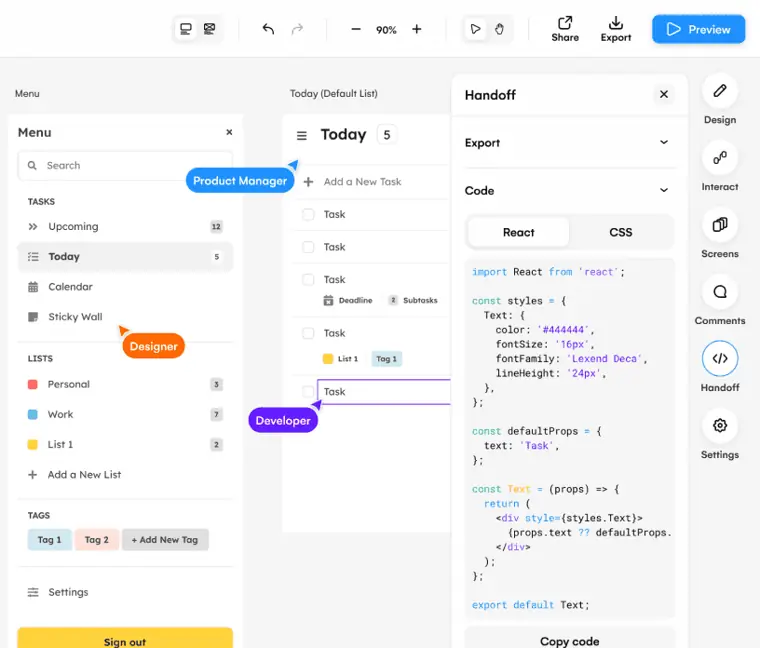 Uizard: Developer Handoff