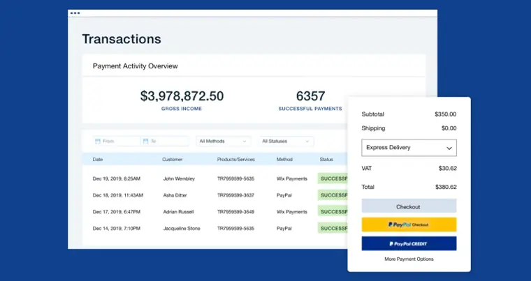 Wix: ECommerce dashboard
