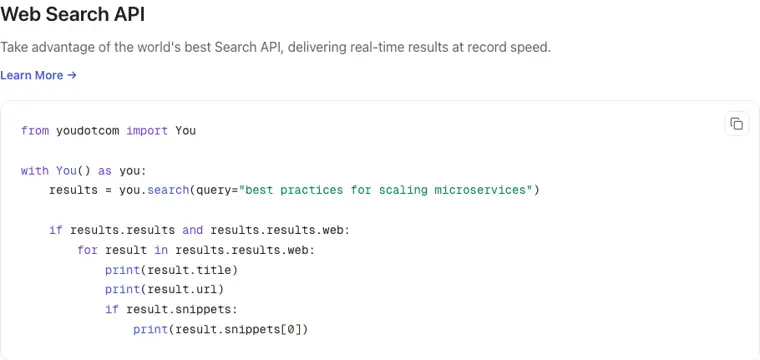You.com: Web search API